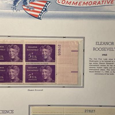 Eleanor Roosevelt & Science 1963 Mint Condition US Stamp Plate Blocks Page as Pictured. Only One $5 Shipping Charge for 1 or 100...