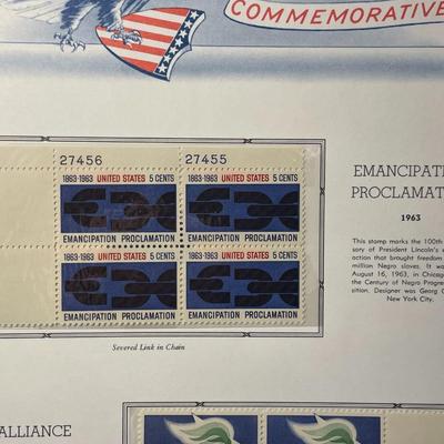Emancipation Proclamation & Alliance for Progress 1963 Mint Condition US Stamp Plate Blocks Page as Pictured. Only One $5 Shipping...