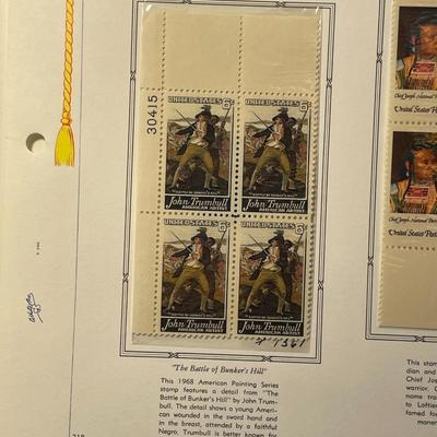 Trumbull Painting & American Indian 1968 Mint Condition US Stamp Plate Blocks Page as Pictured. Only One $5 Shipping Charge for 1 or...