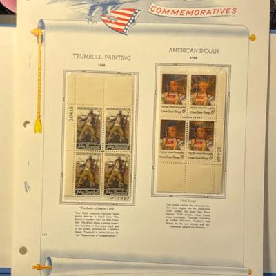 Trumbull Painting & American Indian 1968 Mint Condition US Stamp Plate Blocks Page as Pictured. Only One $5 Shipping Charge for 1 or...