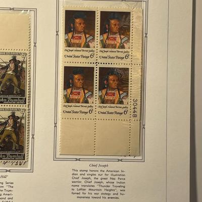 Trumbull Painting & American Indian 1968 Mint Condition US Stamp Plate Blocks Page as Pictured. Only One $5 Shipping Charge for 1 or...