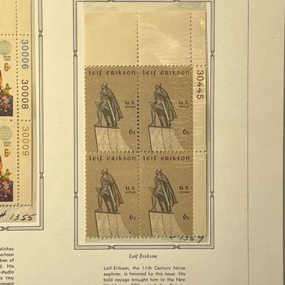 Walt Disney & Leif Erikson 1968 Mint Condition US Stamp Plate Blocks Page as Pictured. Only One $5 Shipping Charge for 1 or 100 Pages...