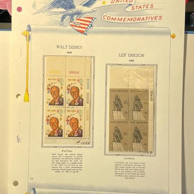 Walt Disney & Leif Erikson 1968 Mint Condition US Stamp Plate Blocks Page as Pictured. Only One $5 Shipping Charge for 1 or 100 Pages...