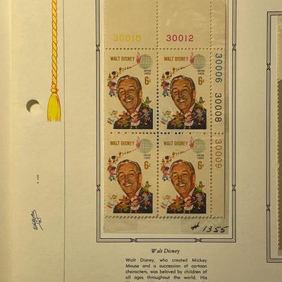 Walt Disney & Leif Erikson 1968 Mint Condition US Stamp Plate Blocks Page as Pictured. Only One $5 Shipping Charge for 1 or 100 Pages...