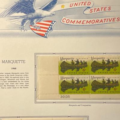 Marquette & Daniel Boone 1968 Mint Condition US Stamp Plate Blocks Page as Pictured. Only One $5 Shipping Charge for 1 or 100 Pages Won.