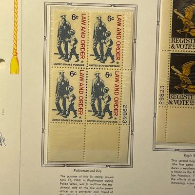 Law Enforcement & Register and Vote 1968 Mint Condition US Stamp Plate Blocks Page as Pictured. Only One $5 Shipping Charge for 1 or...