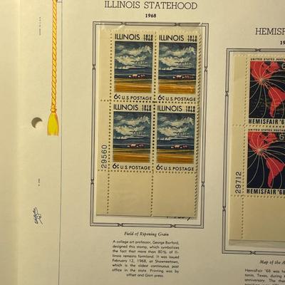 Illinois Statehood & Hemisfair 1968 Mint Condition US Stamp Plate Blocks Page as Pictured. Only One $5 Shipping Charge for 1 or 100...
