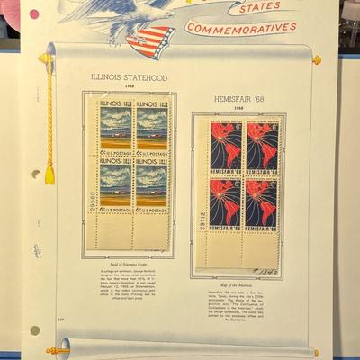 Illinois Statehood & Hemisfair 1968 Mint Condition US Stamp Plate Blocks Page as Pictured. Only One $5 Shipping Charge for 1 or 100...