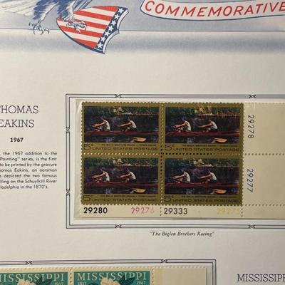 Thomas Eakins & Mississippi Statehood 1967 Mint Condition US Stamp Plate Blocks Page as Pictured. Only One $5 Shipping Charge for 1...