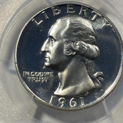 PCGS CERTIFIED 1961 PROOF-67 WASHINGTON SILVER QUARTER FRESHLY GRADED. FREE DOMESTIC SHIPPING.