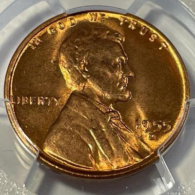 PCGS CERTIFIED 1955-P MS65 RED RPM TOP-100 FS-503 LINCOLN CENT FRESHLY GRADED. FREE DOMESTIC SHIPPING.