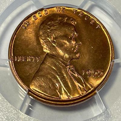 PCGS CERTIFIED 1955-P MS66 RED LINCOLN CENT FRESHLY GRADED. FREE DOMESTIC SHIPPING.