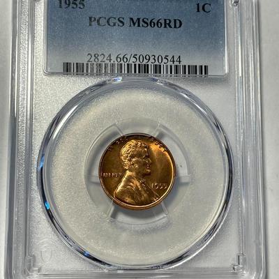 PCGS CERTIFIED 1955-P MS66 RED LINCOLN CENT FRESHLY GRADED. FREE DOMESTIC SHIPPING.