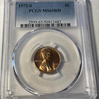 PCGS CERTIFIED 1972-S MS65 RED LINCOLN CENT FRESHLY GRADED. FREE DOMESTIC SHIPPING.