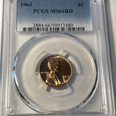 PCGS CERTIFIED 1963-P MS66 RED LINCOLN CENT FRESHLY GRADED. FREE DOMESTIC SHIPPING.