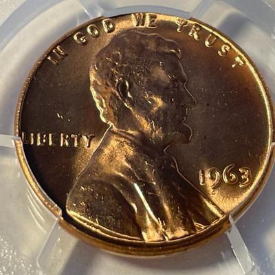 PCGS CERTIFIED 1963-P MS66 RED LINCOLN CENT FRESHLY GRADED. FREE DOMESTIC SHIPPING.