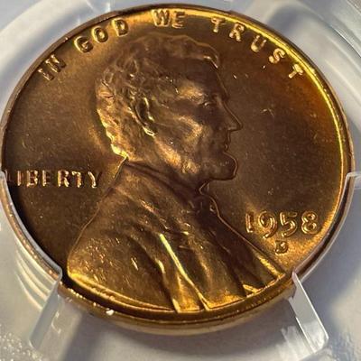 PCGS CERTIFIED 1958-D MS65 RED LINCOLN CENT FRESHLY GRADED. FREE DOMESTIC SHIPPING.