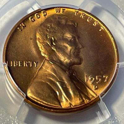 PCGS CERTIFIED 1957-D MS66 RED LINCOLN CENT FRESHLY GRADED. FREE DOMESTIC SHIPPING.