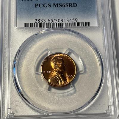 PCGS CERTIFIED 1955-S MS65 RED LINCOLN CENT FRESHLY GRADED. FREE DOMESTIC SHIPPING.