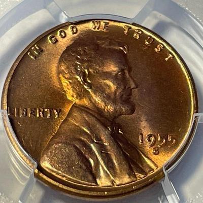 PCGS CERTIFIED 1955-S MS65 RED LINCOLN CENT FRESHLY GRADED. FREE DOMESTIC SHIPPING.