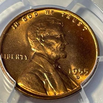 PCGS CERTIFIED 1955-D MS65 RED LINCOLN CENT FRESHLY GRADED. FREE DOMESTIC SHIPPING.