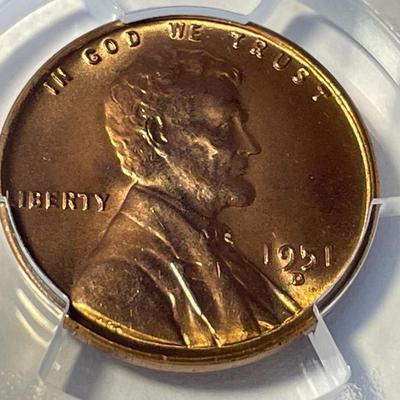 PCGS CERTIFIED 1951-D MS66 RED LINCOLN CENT FRESHLY GRADED. FREE DOMESTIC SHIPPING.