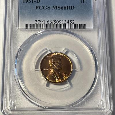 PCGS CERTIFIED 1951-D MS66 RED LINCOLN CENT FRESHLY GRADED. FREE DOMESTIC SHIPPING.