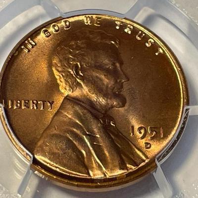 PCGS CERTIFIED 1951-D MS65 RED LINCOLN CENT FRESHLY GRADED. FREE DOMESTIC SHIPPING.