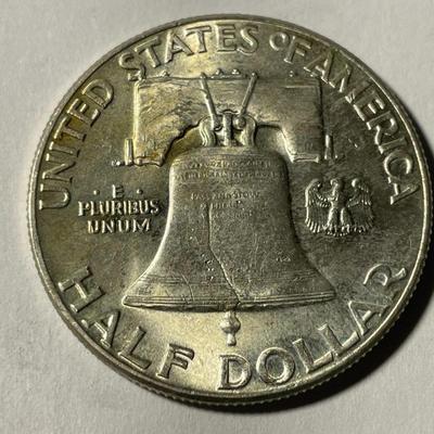 1949-P UNCIRCULATED/MS60 FBL CONDITION FRANKLIN SILVER HALF DOLLAR AS PICTURED. FREE DOMESTIC SHIPPING.