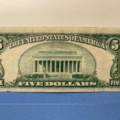 SERIES 1928-E $5 ***RED SEAL*** UNITED STATES NOTE CIRCULATED CONDITION G85201675A AS PICTURED. FREE DOMESTIC SHIPPING.