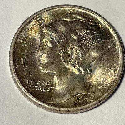 Nicely Toned BU 1945-S (Micro-S) Variety Mercury Silver Dime as Pictured. FREE DOMESTIC SHIPPING.