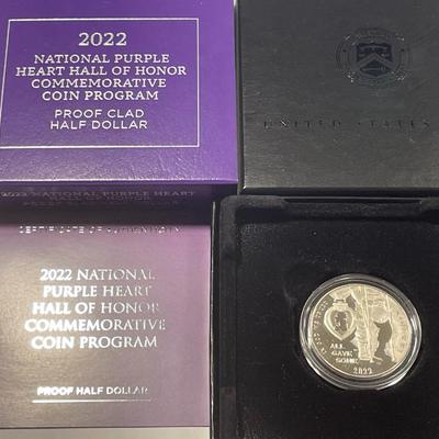 2022-S National Purple Heart Hall of Honor PROOF Half Dollar Coin Box and COA as Pictured. FREE DOMESTIC SHIPPING.