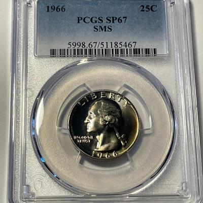 PCGS CERTIFIED 1966 SMS SP67 WASHINGTON QUARTER AS PICTURED. FREE DOMESTIC SHIPPING.