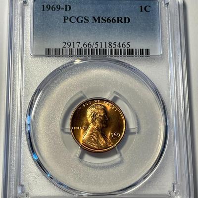 PCGS CERTIFIED 1969-D MS66 RED LINCOLN CENT AS PICTURED. FREE DOMESTIC SHIPPING.