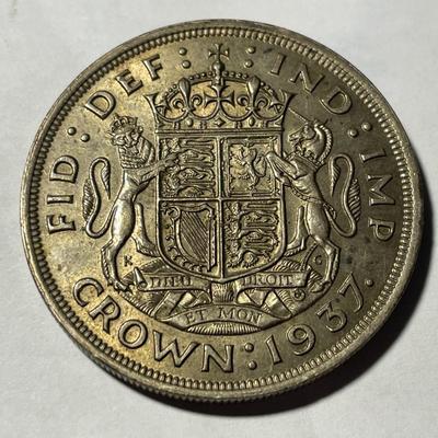 SCARCE GREAT BRITAIN 1937 SILVER CROWN AU58++ CONDITION MINTAGE 419,000 AS PICTURED. FREE DOMESTIC SHIPPING.