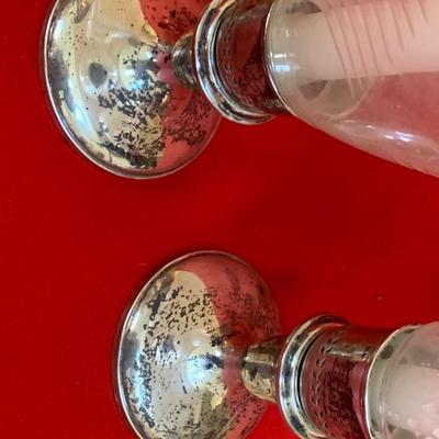 Sterling Weighted Candle Bases w/ Etched Glass / Bud Vase