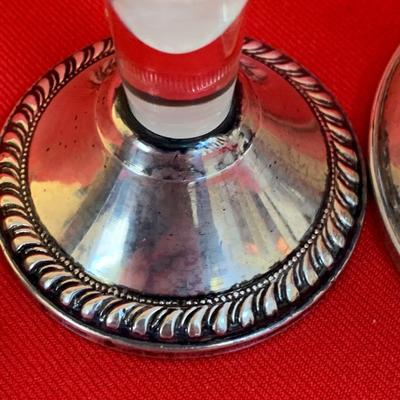 Sterling Weighted Candle Bases w/ Etched Glass / Bud Vase