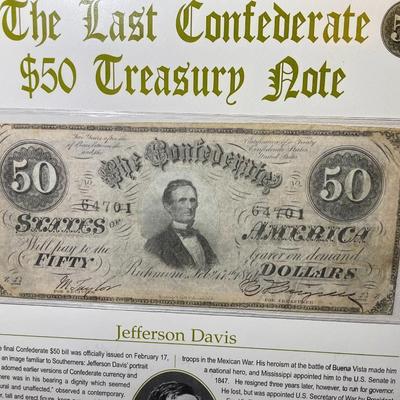 THE LAST CONFEDERATE TREASURY $50 & $100 NOTES -by THE POSTAL COMMEMORATIVE SOCIETY IN A NICE PRESENTATION FOLDER AS PIC'D.