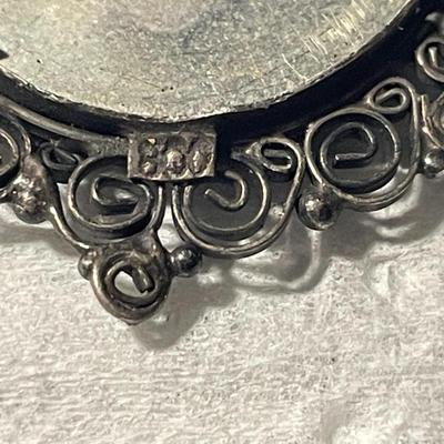 Antique .800 Silver Filigree Hand Painted Pin or Pendant from the 1800's in VG Preowned Condition as Pictured. FREE DOMESTIC SHIPPING.