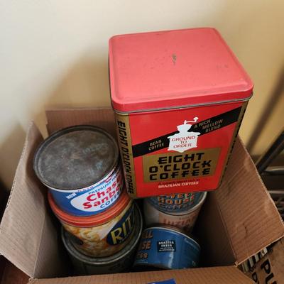 Collection of Vintage Tin Cans Coffee , Crackers, Shortening Baking Powder