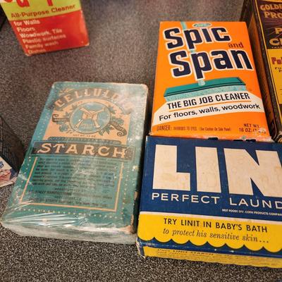 Large Collection Vintage Cleaning Cans Packages Sunbrite, Bon Ami, Octagon, Babbitt's Bab-O & Others