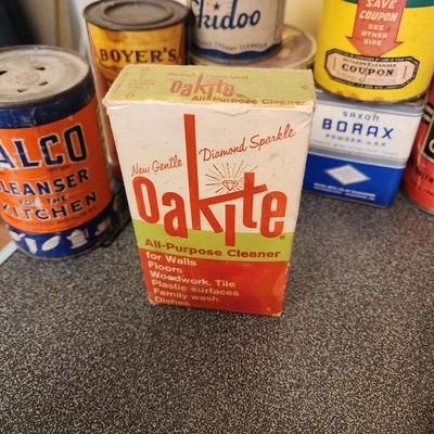 Large Collection Vintage Cleaning Cans Packages Sunbrite, Bon Ami, Octagon, Babbitt's Bab-O & Others