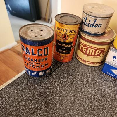 Large Collection Vintage Cleaning Cans Packages Sunbrite, Bon Ami, Octagon, Babbitt's Bab-O & Others