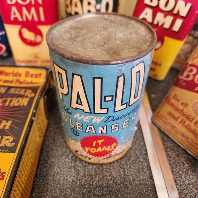 Large Collection Vintage Cleaning Cans Packages Sunbrite, Bon Ami, Octagon, Babbitt's Bab-O & Others