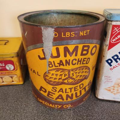 3 Tin Cans Ivins Biscuits, Nabisco, Oval Chicago Jumbo Salted Peanuts Can 10 lb.
