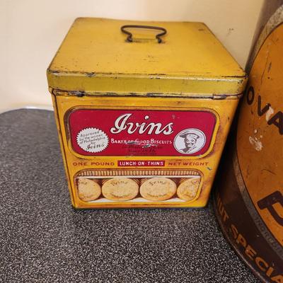 3 Tin Cans Ivins Biscuits, Nabisco, Oval Chicago Jumbo Salted Peanuts Can 10 lb.