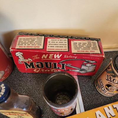 Collectable Lot Spice cans, Kool Aid , Planters Peanuts, Quaker Oats , Mother Goose Straws