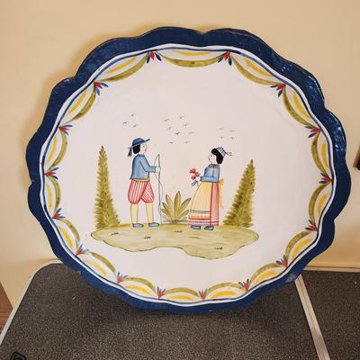 Quimper Style Soft Wood Serving Tray 22" diameter