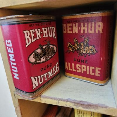 Eagle Lock Co Wooden Crate Filled w collectables Irwin Bit, Ben-Hur McCormick Spices