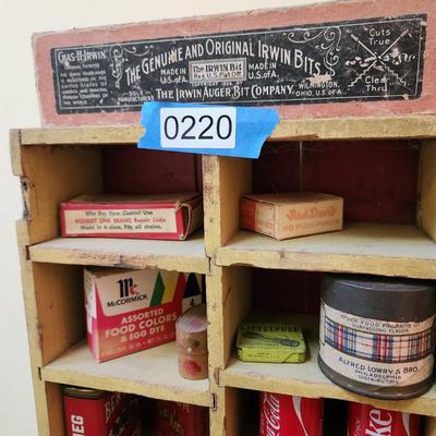 Eagle Lock Co Wooden Crate Filled w collectables Irwin Bit, Ben-Hur McCormick Spices